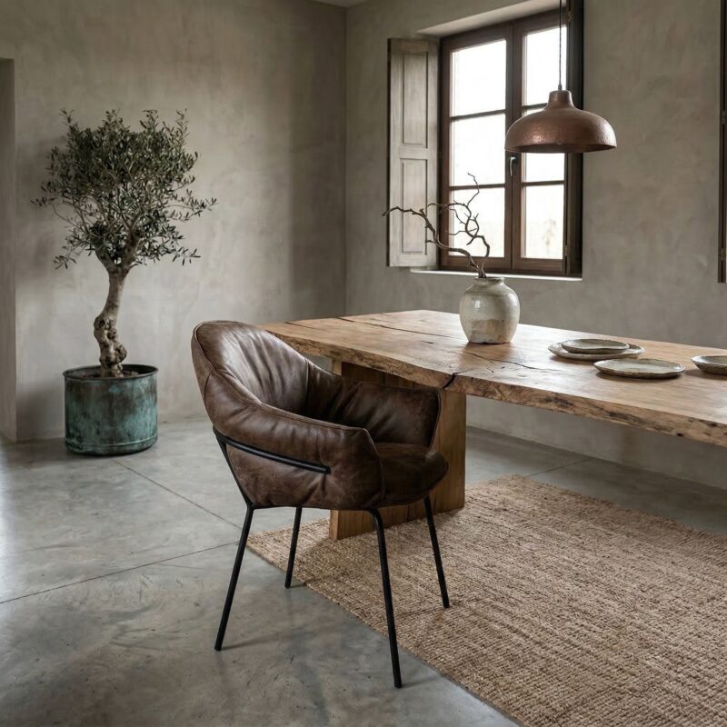 Unieke designstoel Axel in oersterk africa leer tabac