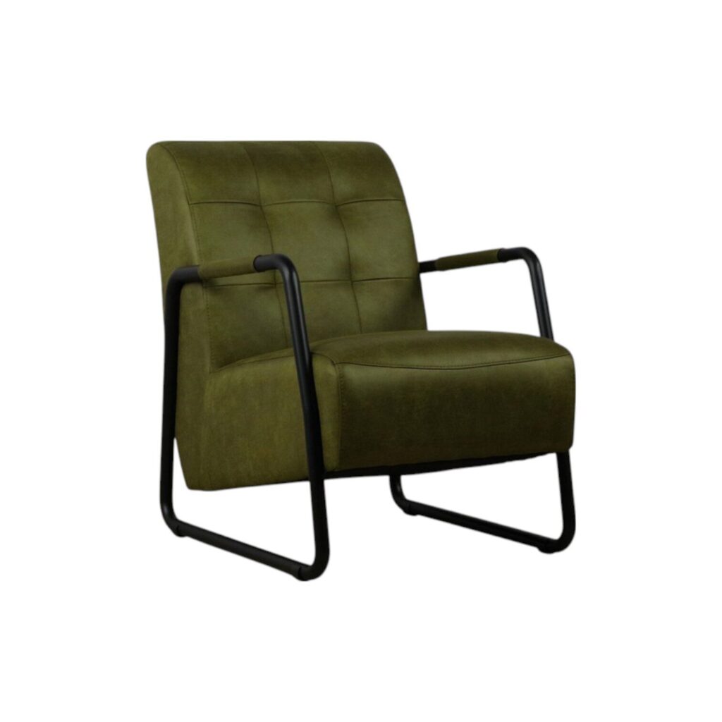 Fauteuil Ukari groen leer leren fauteuil eetkamerstoel met armleuning wildeboer