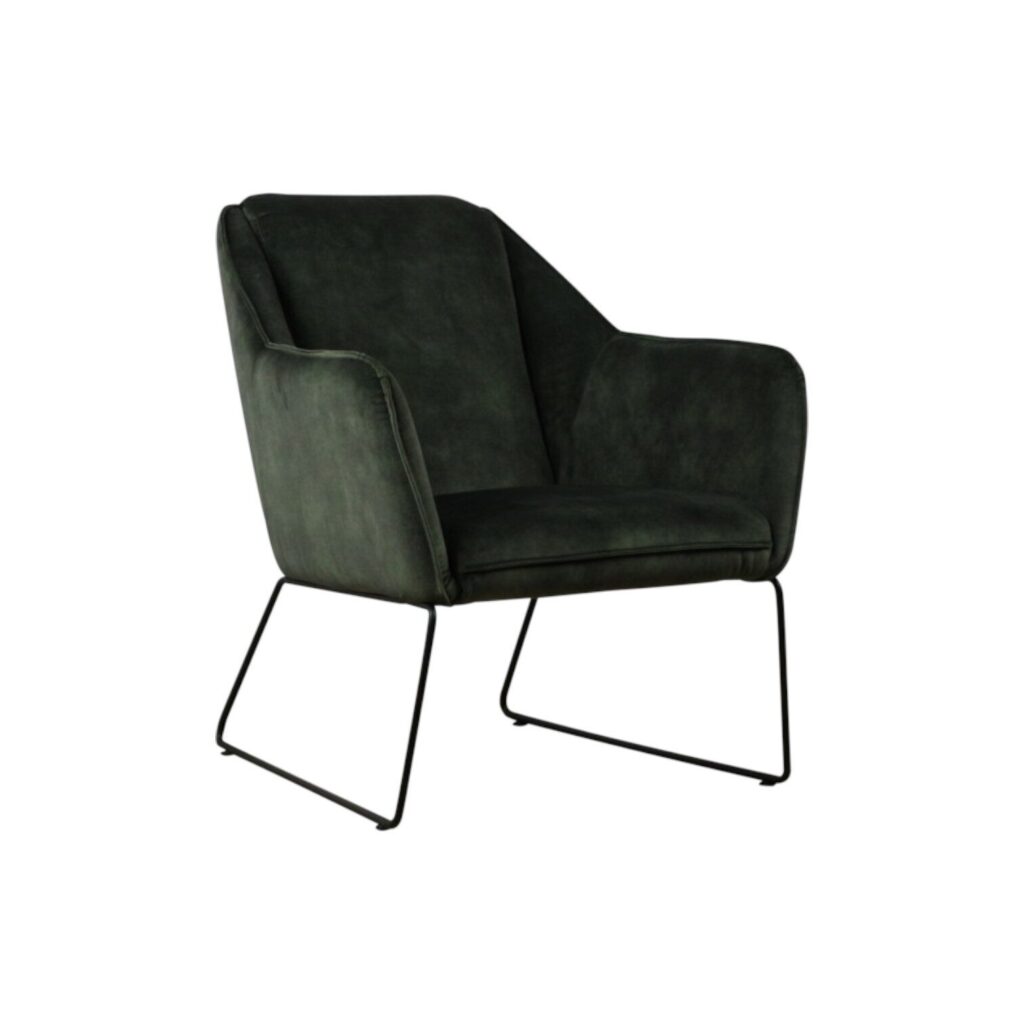 Fauteuil Yuno groen stof met armleuning eetkamer comfortabel zacht