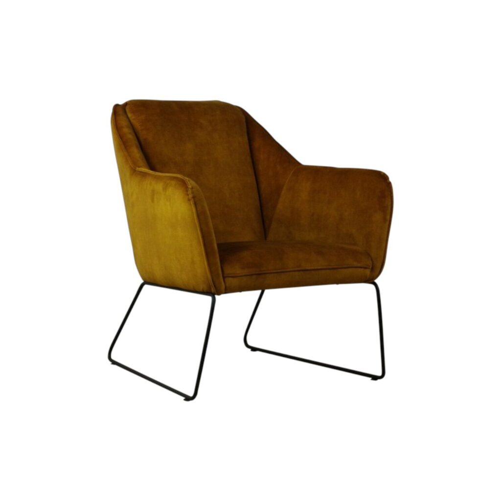Fauteuil Yuno geel zacht stof eetkamer wildeboer