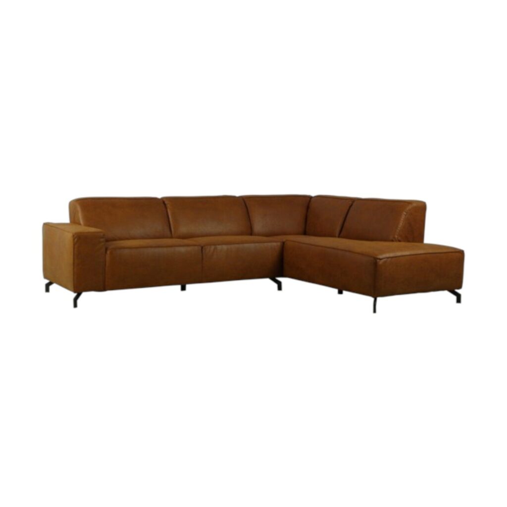 Hoekbank Levi bruin voorstaand rechts groot leren bankstel comfortabel