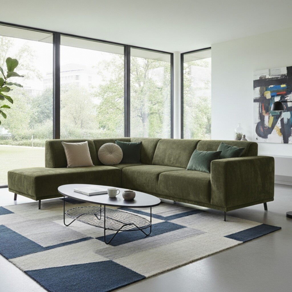 Hoekbank Oklahoma in het groen van Wildeboer snel leverbaar eco leder