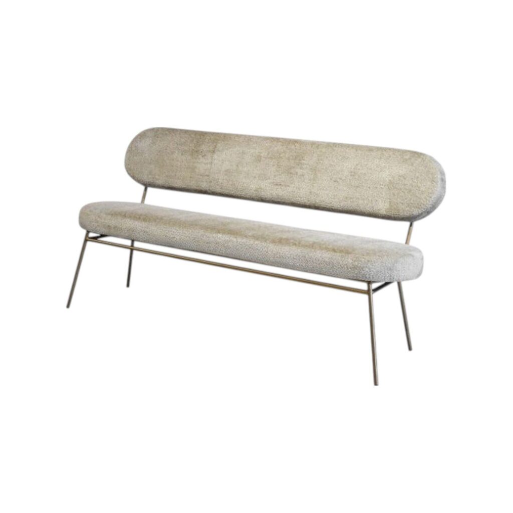 Eetkamerbank 481 Koopmans Meubelen beige creme wit metalen frame zachte stof bank
