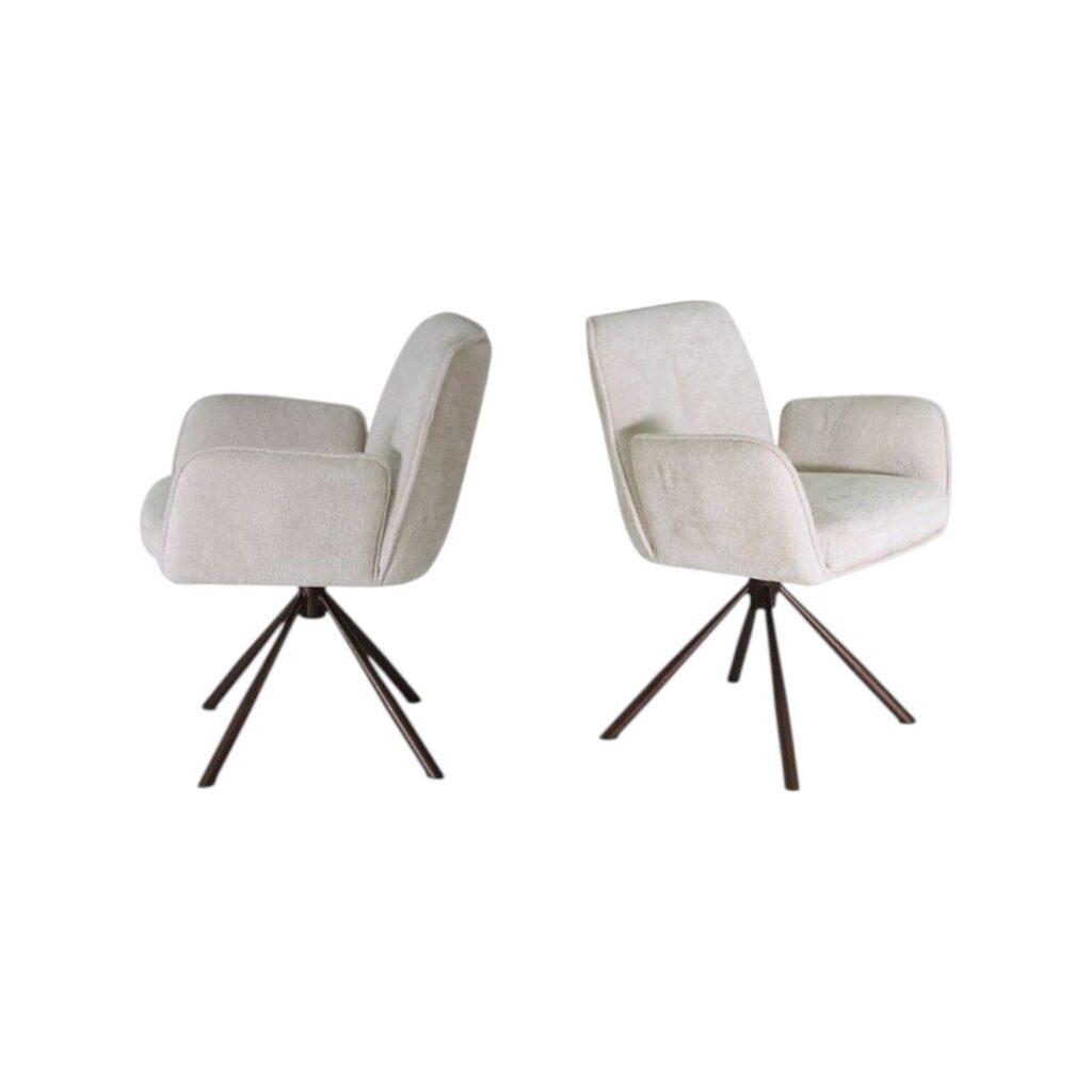 Eetkamerstoel 496 metalen poot wit zacht stof creme beige koopmans