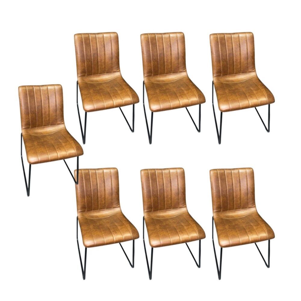 Eetkamerstoel Noel 7 stuks leren eetkamerstoel zwarte metalen poot bruin sale outlet mokana