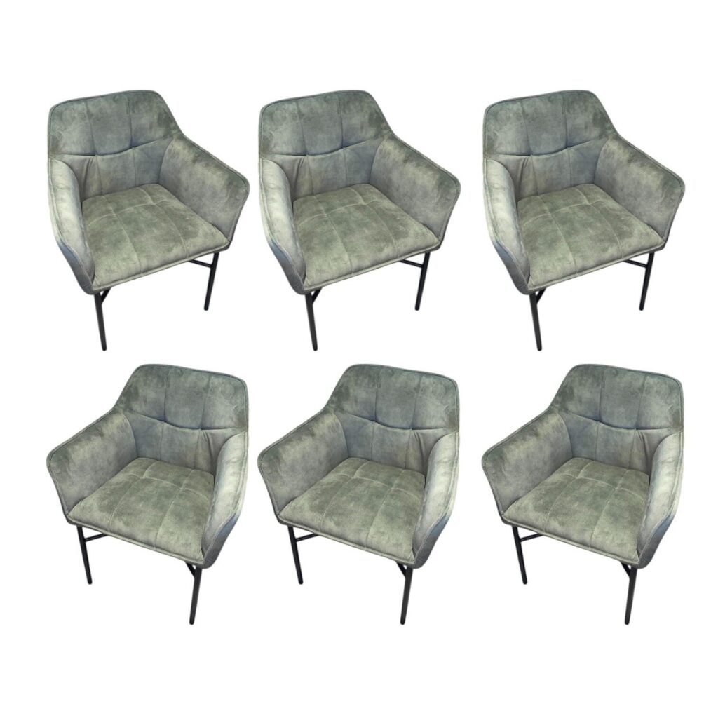 Eetkamerstoel Noel Hunter set van 6 zacht velvet stof groen stoel met armleuning rugleuning metalen zwarte poten sale uitverkoop outlet mokana