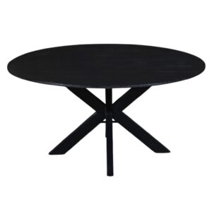Eetkamertafel mangohout rond facet zwart met verjongde rand uit voorraad leverbaar.
