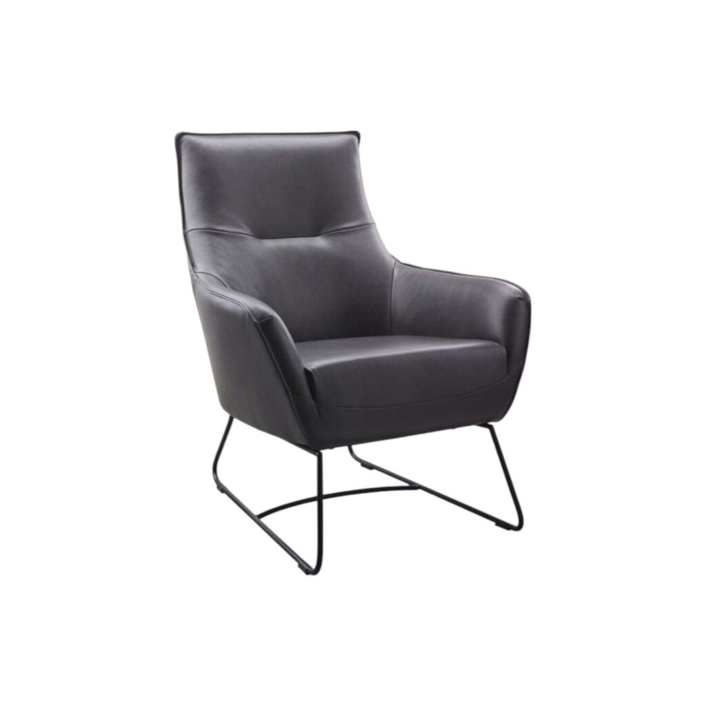 Fauteuil Irma zwart leer stof metalen poot zwart met armleuning lage rugleuning class design