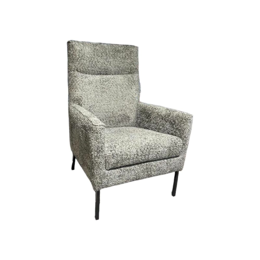Fauteuil Kina grijs zacht stof groot hoge rug armleuning class design
