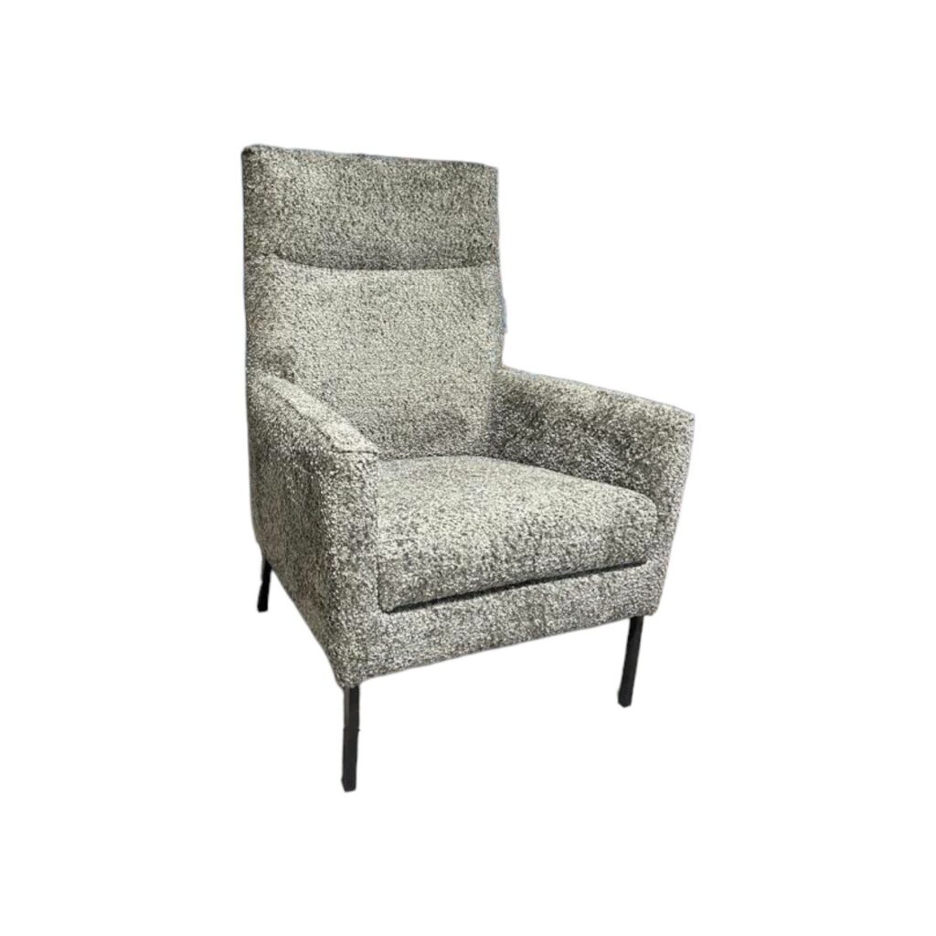 Fauteuil Kina grijs zacht stof groot hoge rug armleuning class design