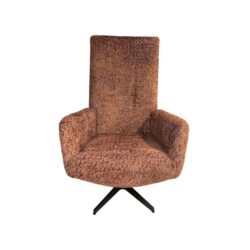 Fauteuil Maud oranje stof metalen draaipoot hoge rugleuning met armleuning class design