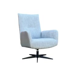 Fauteuil Maud blauw lage rugleuning zwarte metalen draaipoot met armleuning class design