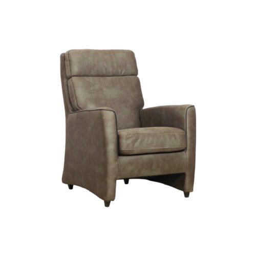 Fauteuil Simon leren leder leer stoel bruin met armleuning kussen houten poot wildeboer