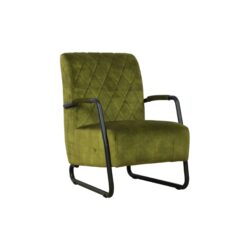 Fauteuil Tessa groen zacht stof metalen zwarte poot armleuning wildeboer