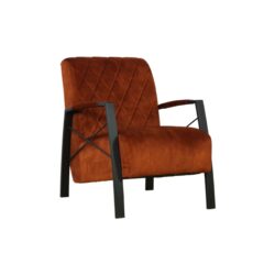 Fauteuil Zula rode stof zacht zwarte metalen poten met armleuning modern wildeboer