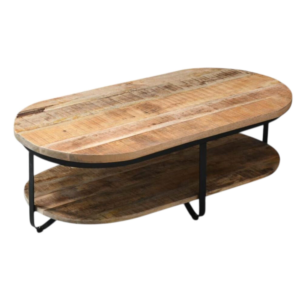 Salonafel Rio ovaal deluxe met onderplank en 3cm massief blad van manghout