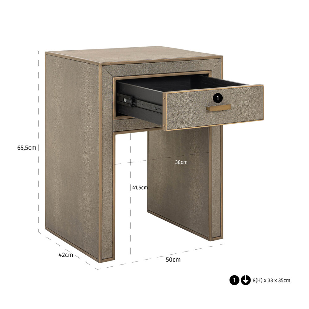Nachtkastje Bloomville 1-lade incl. glas (Brown)