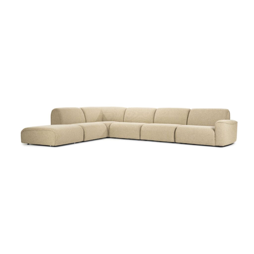 Hoekbank Kira beige zand creme stof met armleuning comfort wildeboer