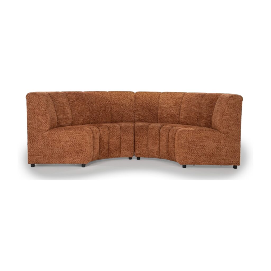 Eetkamerbank Esther hoek zithoek stof terracotta zwart stalen onderstel comfort dineren sevn