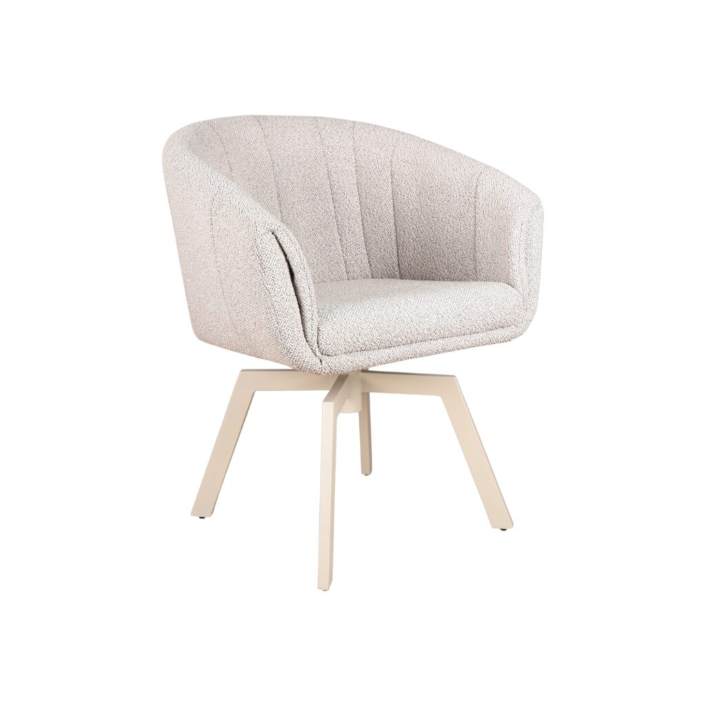 Eetkamerstoel Brussel moods collection met armleuning spinpoot metalen poot stoffen bekleding