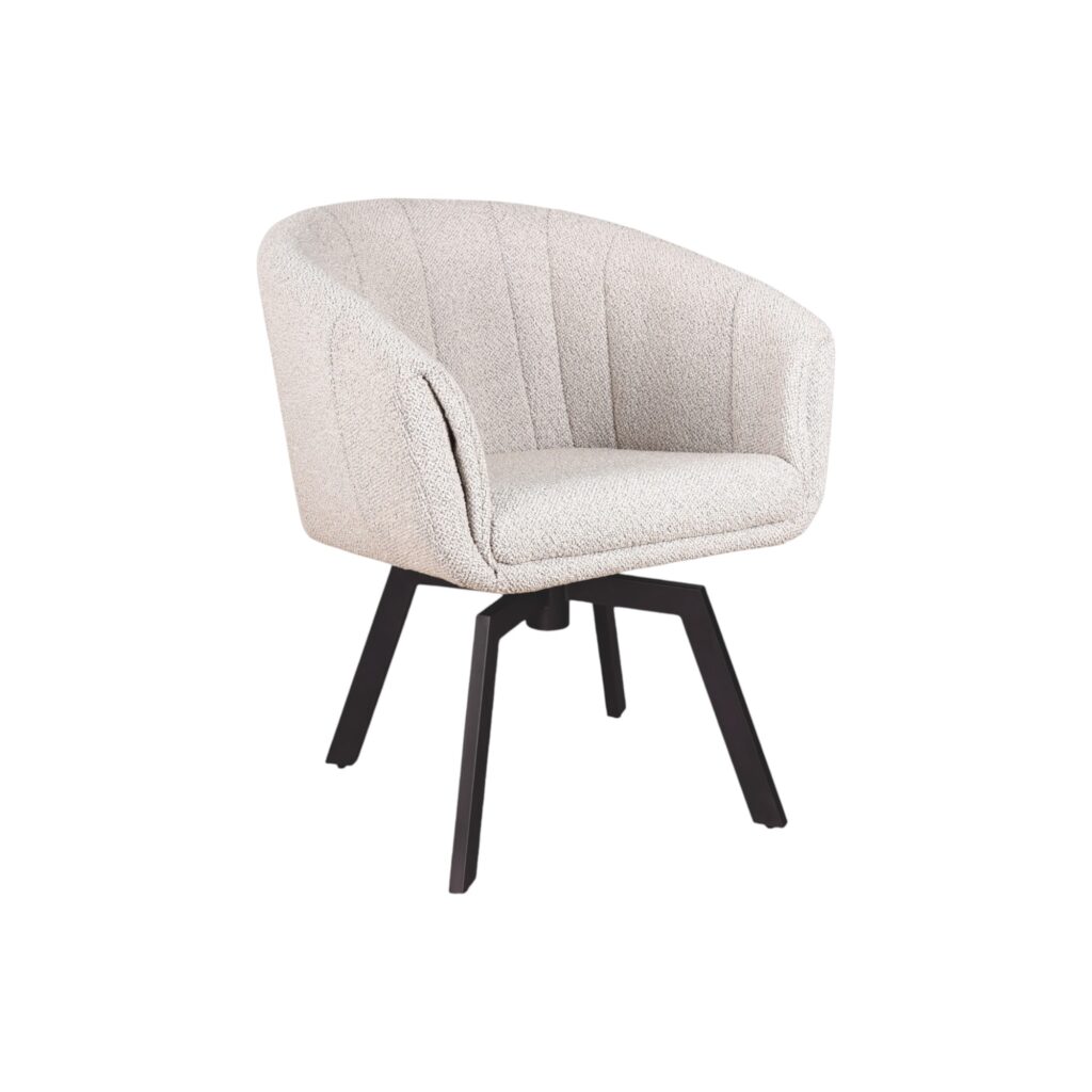 Eetkamerstoel Brussel moods collection met armleuning spinpoot metalen poot stoffen bekleding