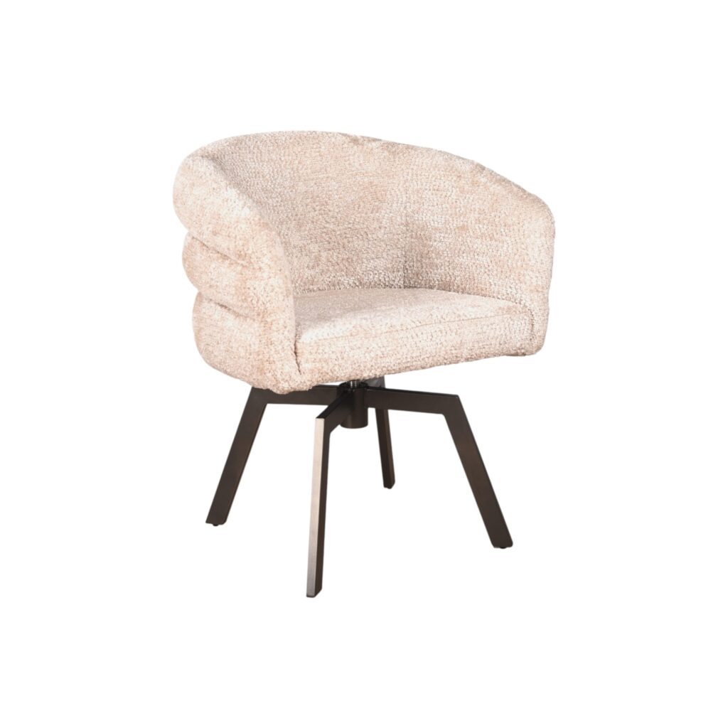 Eetkamerstoel Imola anodic brown beige stof zacht metalen draaipoot moods collection