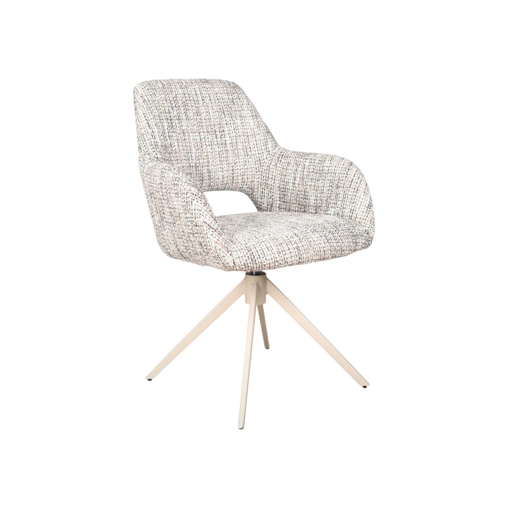 eetkamerstoel paris moods collection matrixpoot draaibaar lichtgrijze stof met armleuning