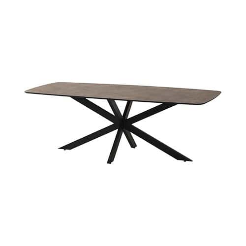 Massief eettafel met zwart onderstel en uniek ontwerp, perfect voor moderne woonruimtes - Mokana Meubelen.