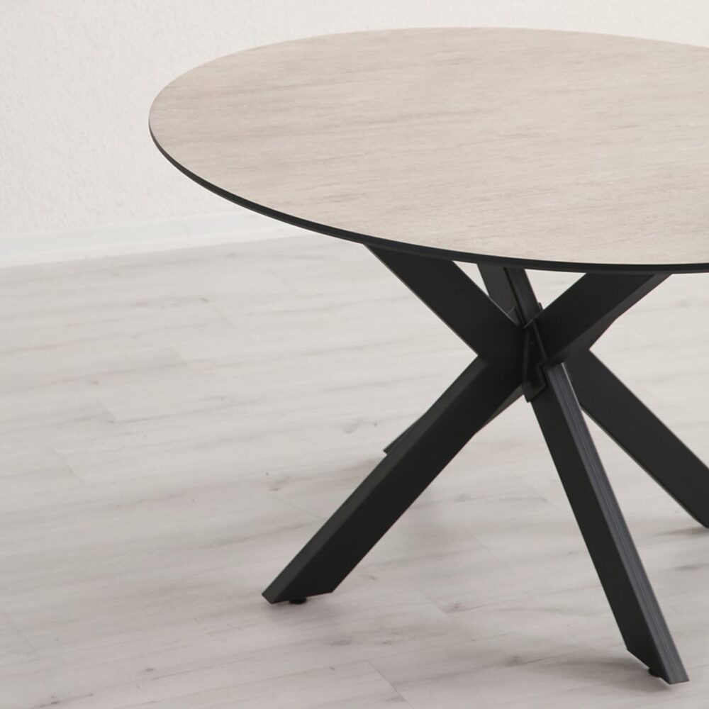 eetkamertafel lodovico rond laminaat zwarte metalen poot nijwie