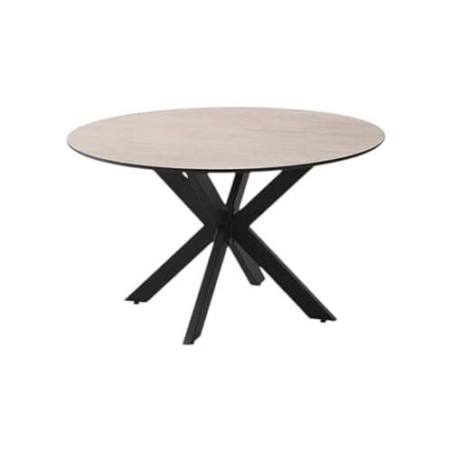 Eetkamertafel Lodovico metalen poot nijwie laminaat blad rond tafel eetkamer mokana