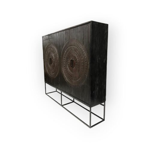 Intan-wandkast-groot-massief-teakhout-zwart Unieke wandkast Intan zwart teakhout van Brosi bij Mokana in Enschede