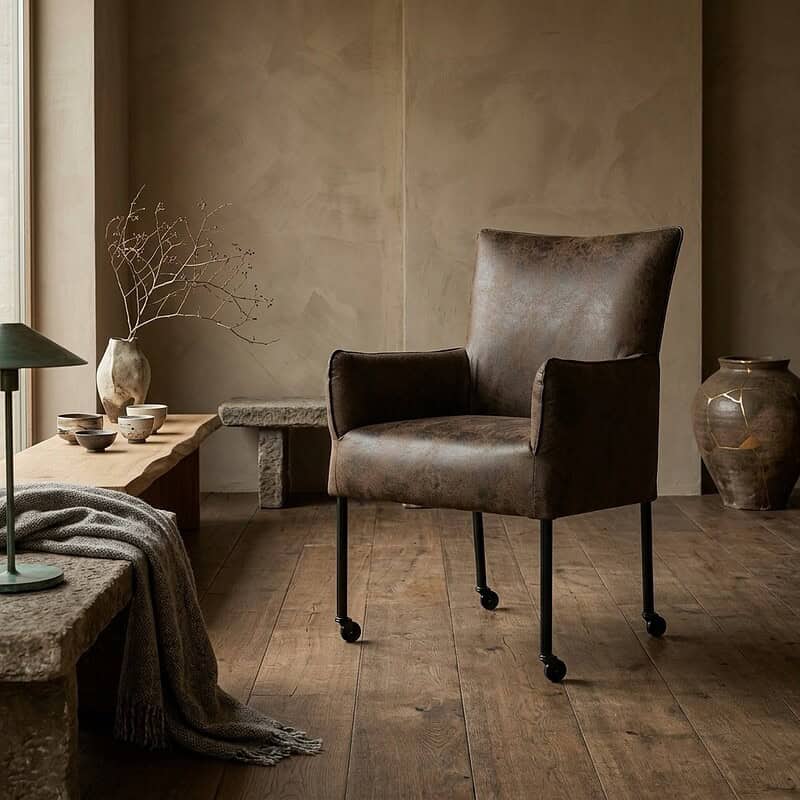 Hoogwaardige eetkamerstoel Owen met comfortabel bekleed zitvlak en rugleuning, perfect voor een stijlvolle en gezellige eethoek.