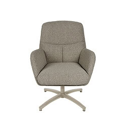 Comfortabel vintage loungestoel met zachte stofbekleding en witte draaivoet voor modern en retro interieur.