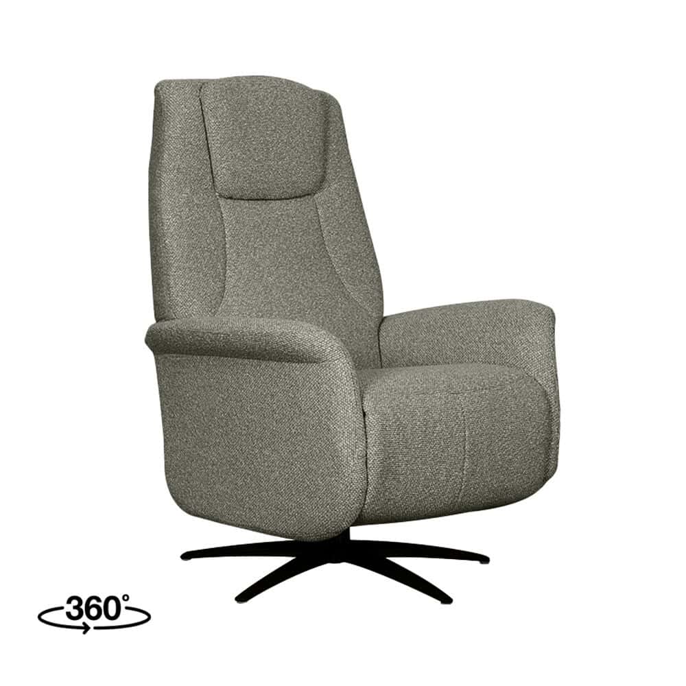 Elegante gestoffeerde relaxfauteuil met draaifunctie, ontworpen voor comfort en stijl in moderne woonruimtes, perfect voor ontspanning en loungeplezier.