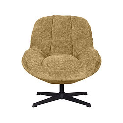 Lounge fauteuil met geelbruin stoffering en zwarte poot, design meubel voor comfortabel zitten. Perfect voor een moderne woonruimte of kantooromgeving.