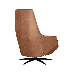 Vintage stoffen fauteuil in warme bruin kleur, modern design met draaibare onderkant, perfecte stoel voor comfortabel lezen en relaxen.