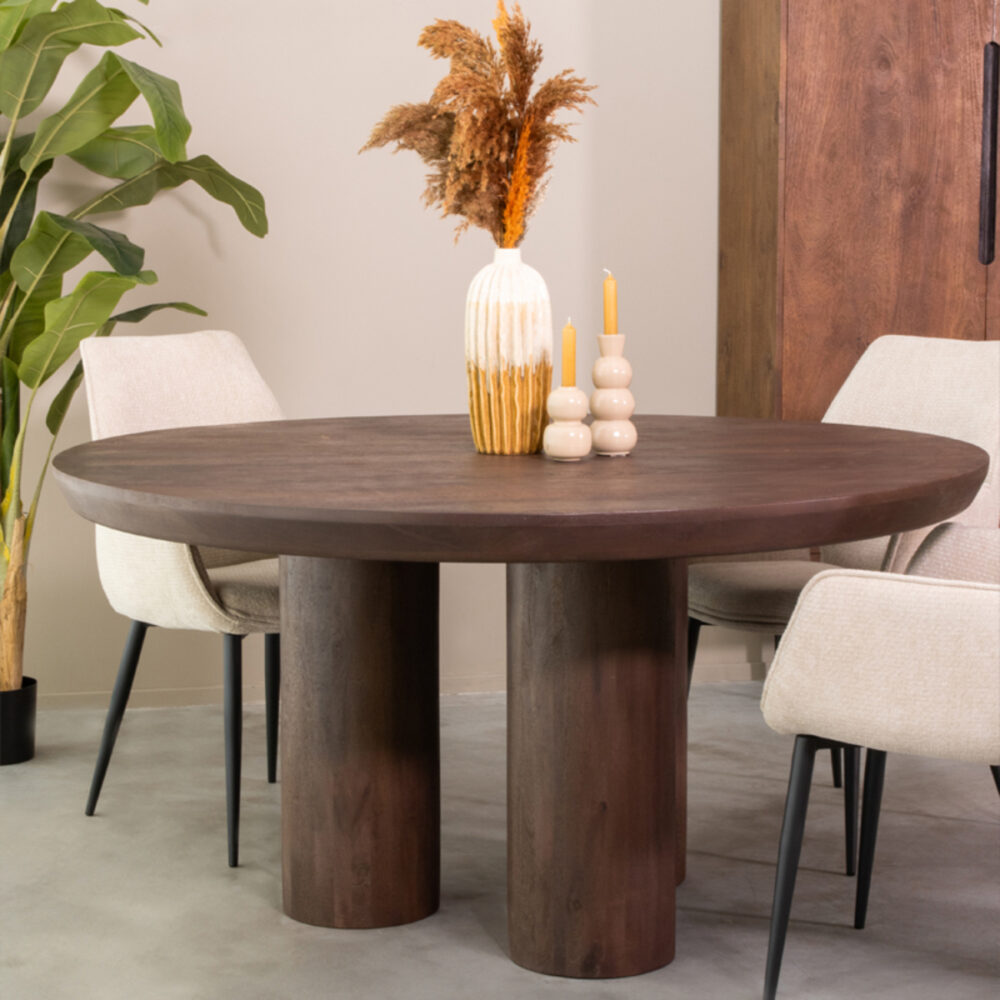 LABEL51 Eetkamertafel Olly - Espresso - Mangohout - 150 cm - Romd