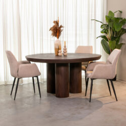 LABEL51 Eetkamertafel Olly - Espresso - Mangohout - 150 cm - Romd