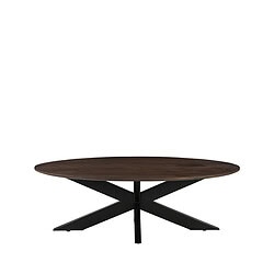 Hoogwaardige eettafel van donker hout met zwart metalen onderstel | Mokana meubelen.