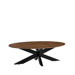 Elegante houten salontafel met zwarte metalen onderstel, modern design en hoge kwaliteit houtafwerking. Perfect voor een stijlvolle woonkamer of zithoek.