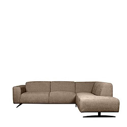 Modern hoekbank in zachte taupe stof, perfect voor comfortabel en stijlvol wonen.