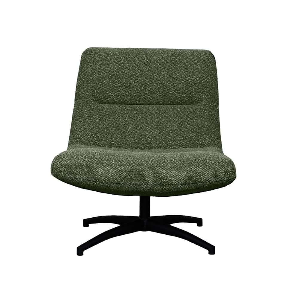 Zitting met groene stoffering op een moderne draaifauteuil, ideaal voor thuis of kantoor. Elegant design gecombineerd met comfort en functionaliteit, perfect voor een sfeervolle werkomgeving.