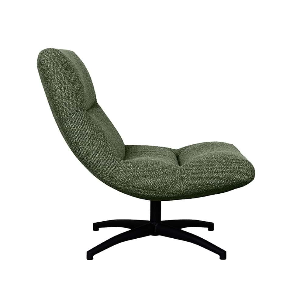 Vintage groene relaxstoel met draaibaar onderstel, comfortabel en stijlvol. Perfect voor modern interieur en ontspanning. Gevestigde kwaliteit meubels van Mokana Meubelen.