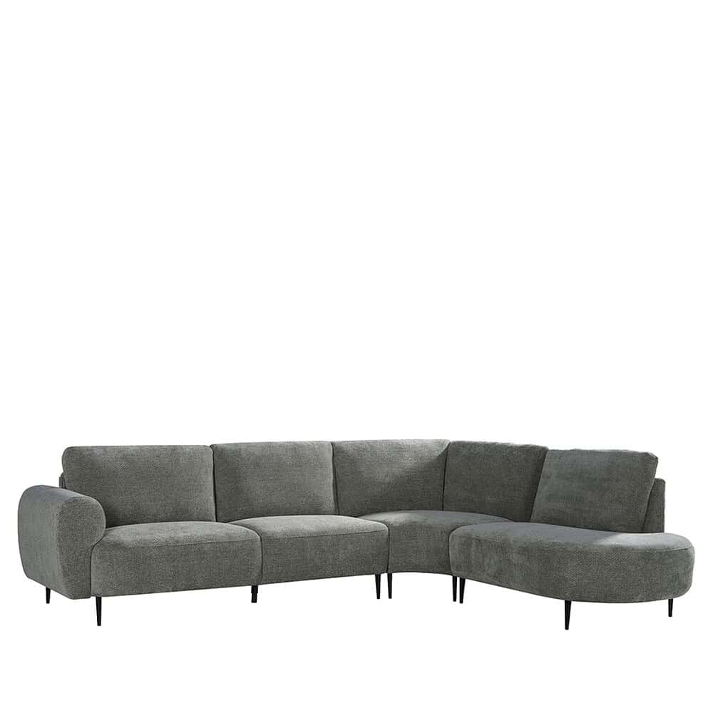 Bank ergonomisch gestoffeerd met ruime hoek voor comfortabel loungen en modern design, perfect voor stijlvolle woonkamers en zithoeken.
