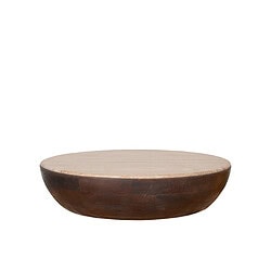 Elegante ronde salontafel van massief hout met natuurlijke afwerking, perfect voor een modern of industrieel interieur. Handgemaakt meubelstuk met hoogwaardige afwerking en uniek design.