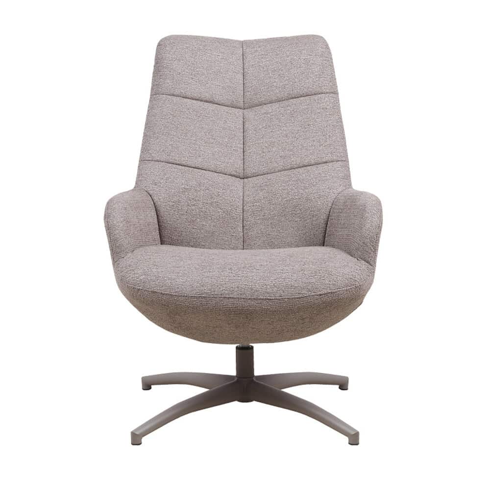Luxe relaxfauteuil in lichtgrijze stof, ergonomisch ontwerp, draaibaar onderstel, perfect voor modern interieur.