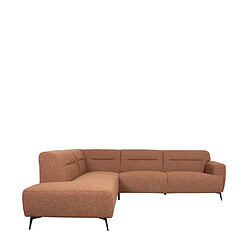 Modern woonkamerbank met hoek, in warm terracotta stof, ontworpen voor comfort en stijl, perfect voor een eigentijdse interieurinrichting.