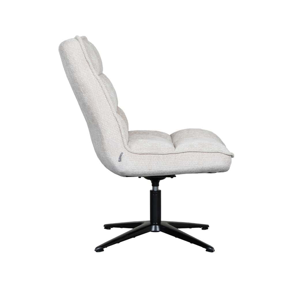 Zitzak met witte bekleding en zwarte onderstel, ergonomisch ontwerp, perfect voor thuis of kantoor, hoogwaardige meubels, moderne stijl, comfortabele zitervaring, Scandinavisch design.