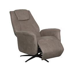 Relaxfauteuil met voetenbank in warm taupe stof, modern ontwerp, comfortabel en stijlvol, perfect voor woonkamer, ontworpen door Mokana Meubelen.