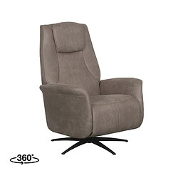 Elegante relaxfauteuil met draaibaar onderstel, bekleed met zacht taupe stof. Perfect voor comfortabel ontspannen in elk huiskamerinterieur, ontworpen door Mokana Meubelen.